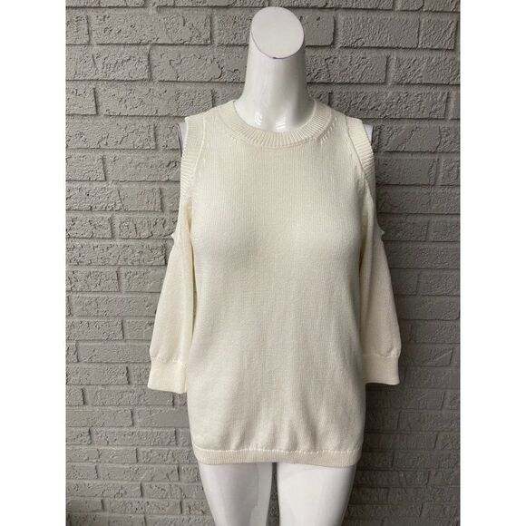 LOFT Ann Taylor Cream Cold Shoulder Sweater Size S NWT - Picture 2 of 11